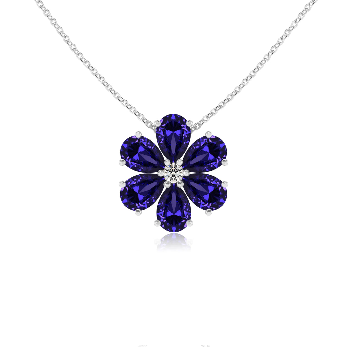 lab grown tanzanite pear solitaire necklaces in sterling silver 