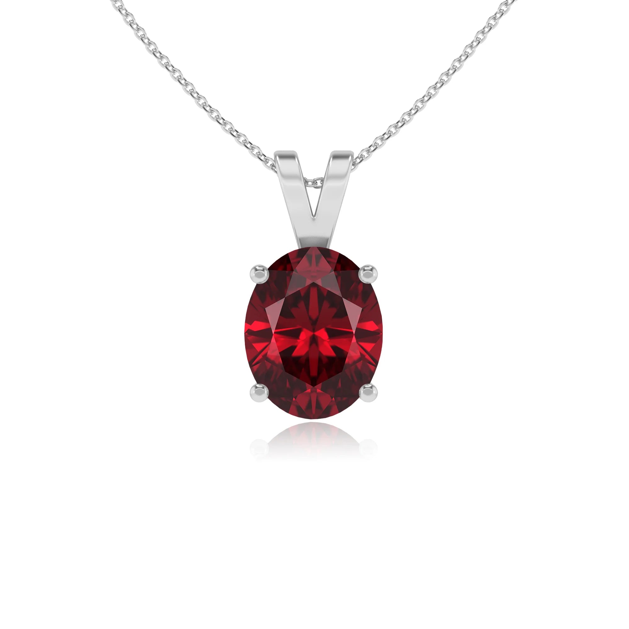 lab grown ruby oval solitaire v-bale necklaces in platinum 