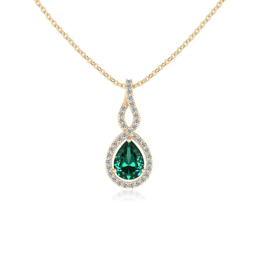 lab grown emerald pear necklaces in yellow gold 
