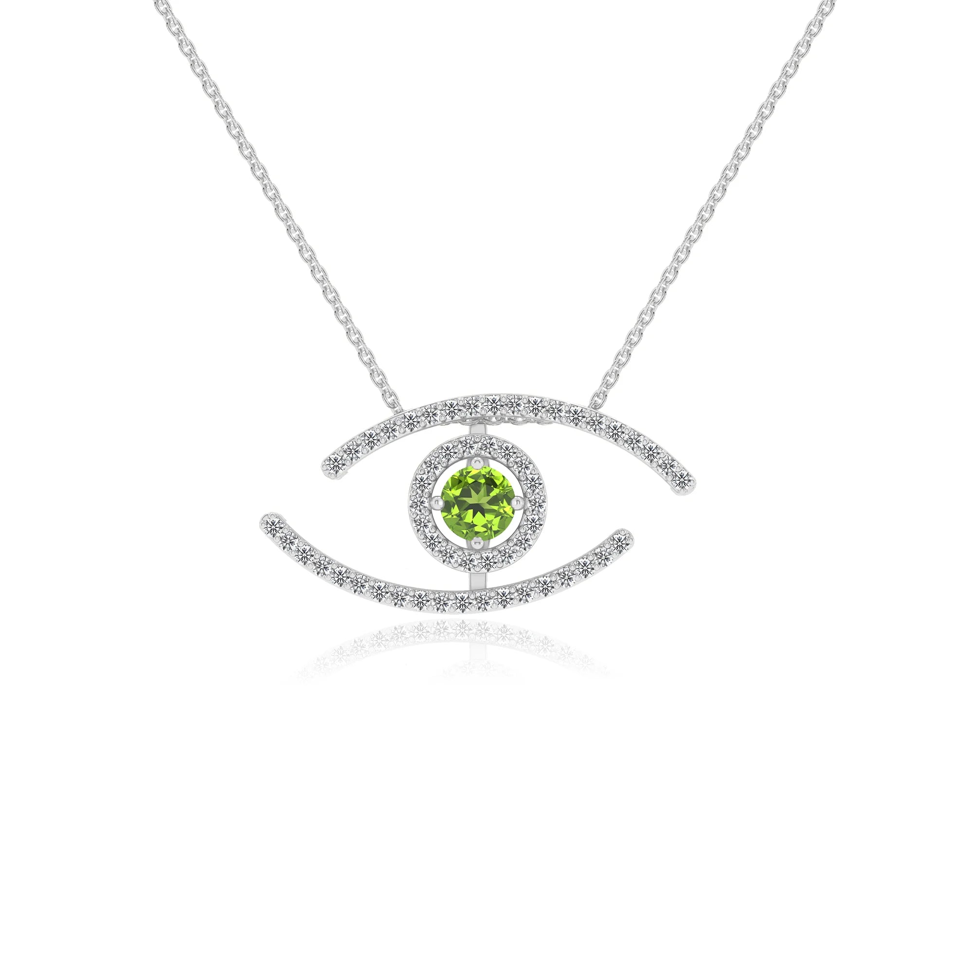 natural peridot round solitaire necklaces in platinum 