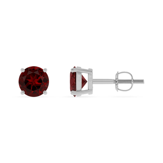 natural garnet round stud earrings in white gold 