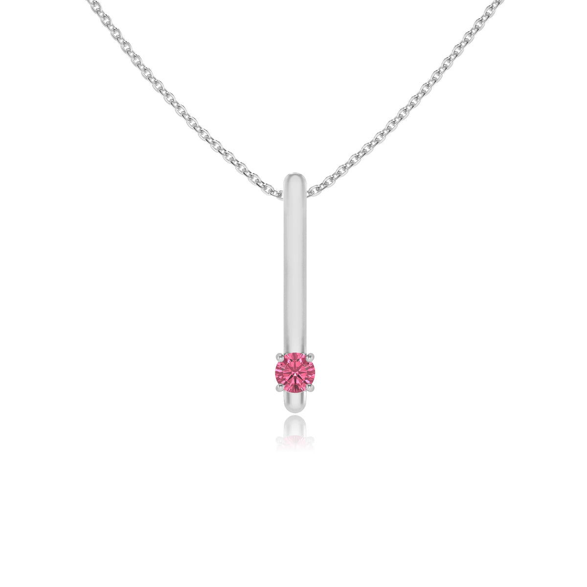 lab grown pink-tourmaline round bar necklaces in platinum 
