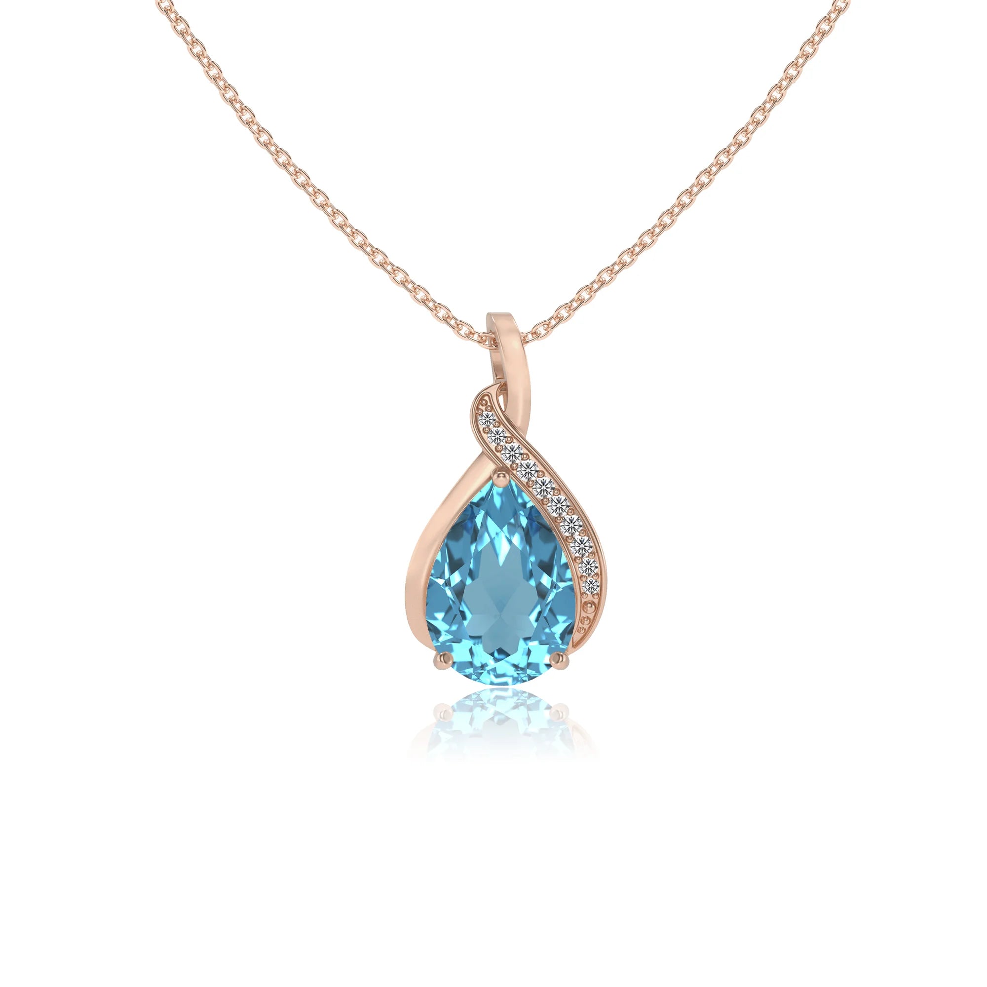 natural swiss-blue-topaz pear solitaire necklaces in rose gold 