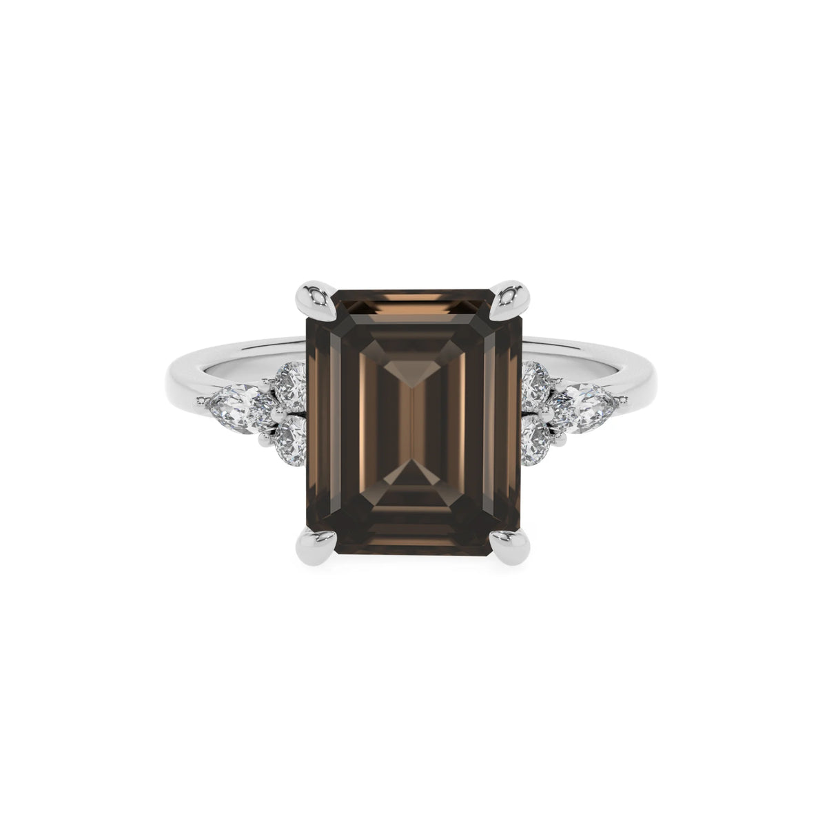 natural smoky-quartz emerald cut solitaire rings in sterling silver 