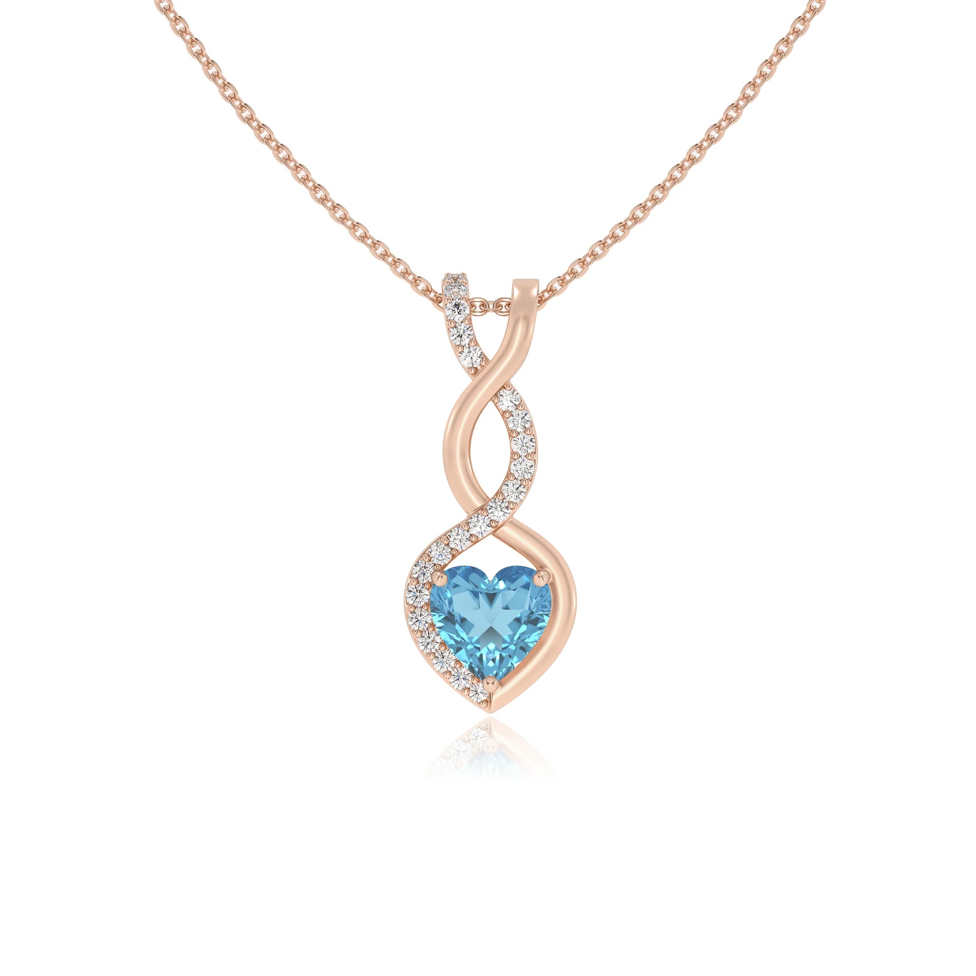 natural swiss-blue-topaz heart infinity necklaces in rose gold 