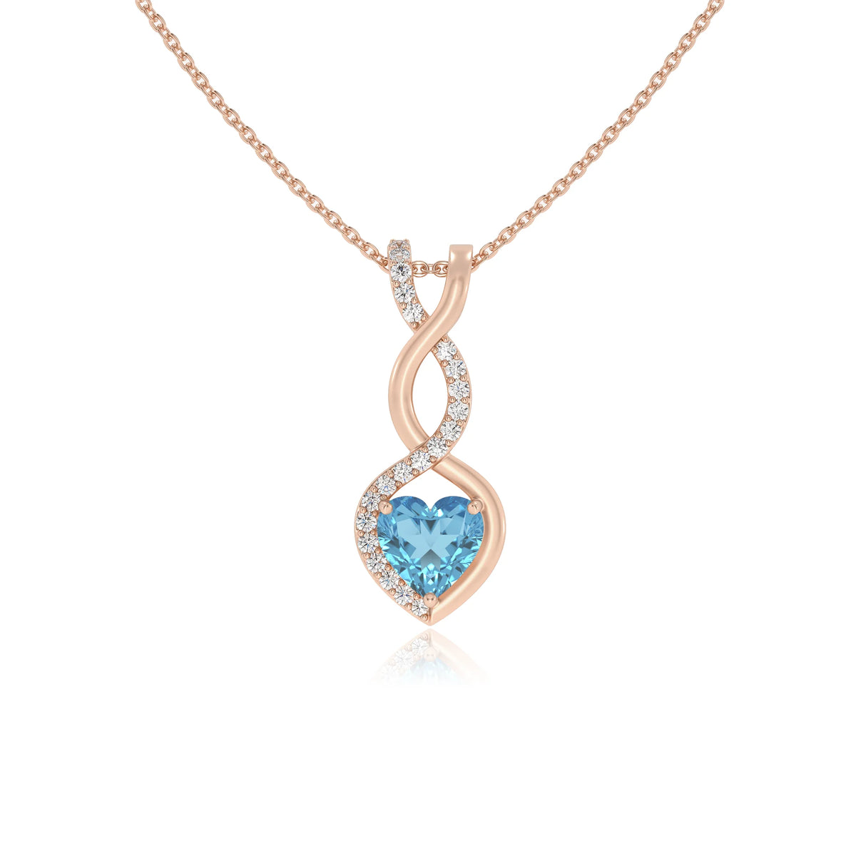 natural swiss-blue-topaz heart infinity necklaces in rose gold 