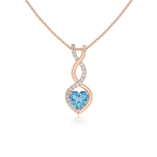 natural swiss-blue-topaz heart infinity necklaces in rose gold 