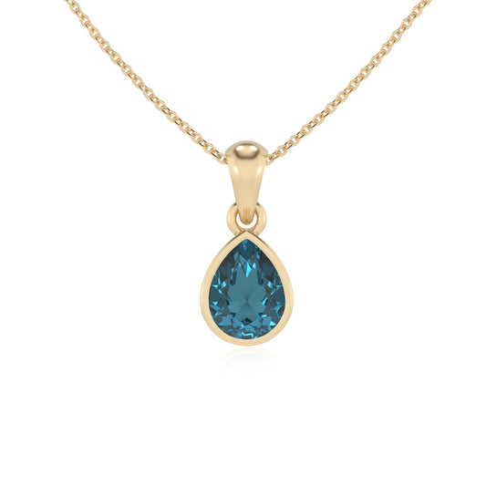 natural london-blue-topaz pear solitaire necklaces in yellow gold 