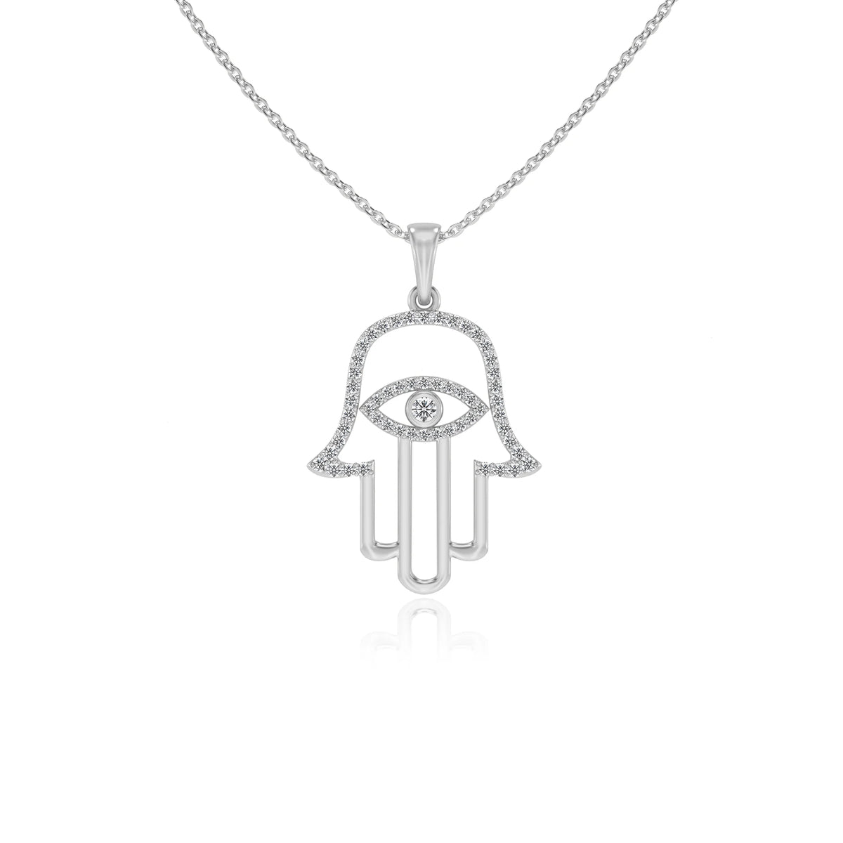 lab grown moissanite round infinity necklaces in white gold 