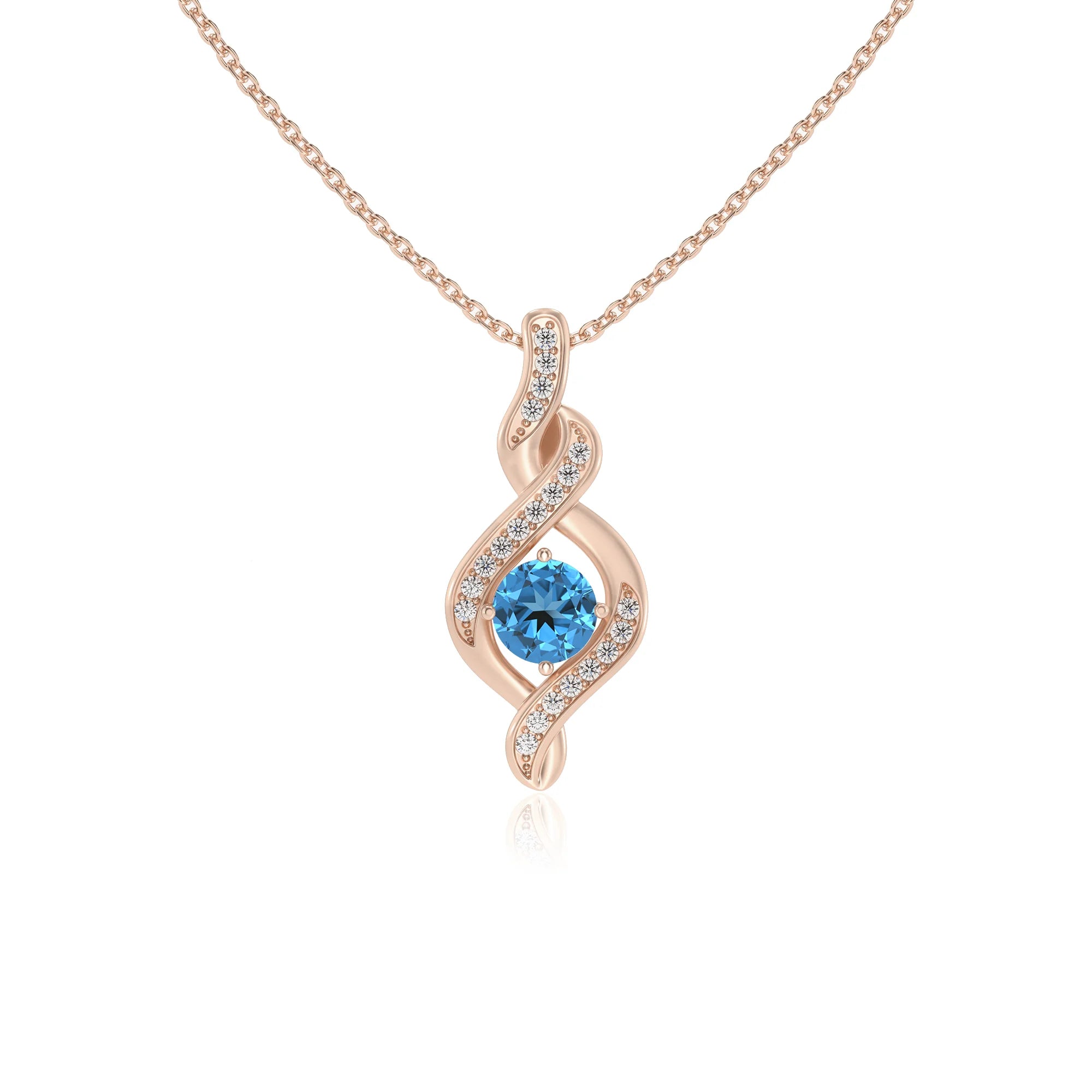 natural swiss-blue-topaz round solitaire necklaces in rose gold 