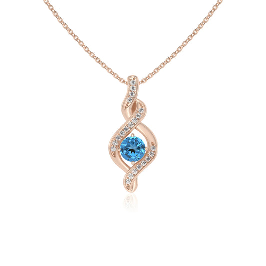 natural swiss-blue-topaz round solitaire necklaces in rose gold 
