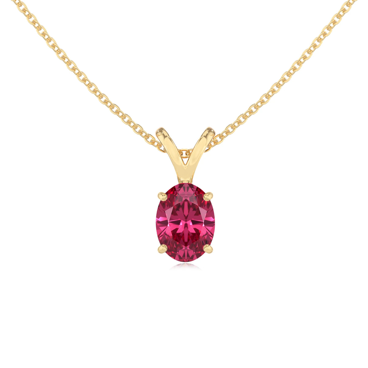 lab grown pink-tourmaline oval solitaire v-bale necklaces in yellow gold 