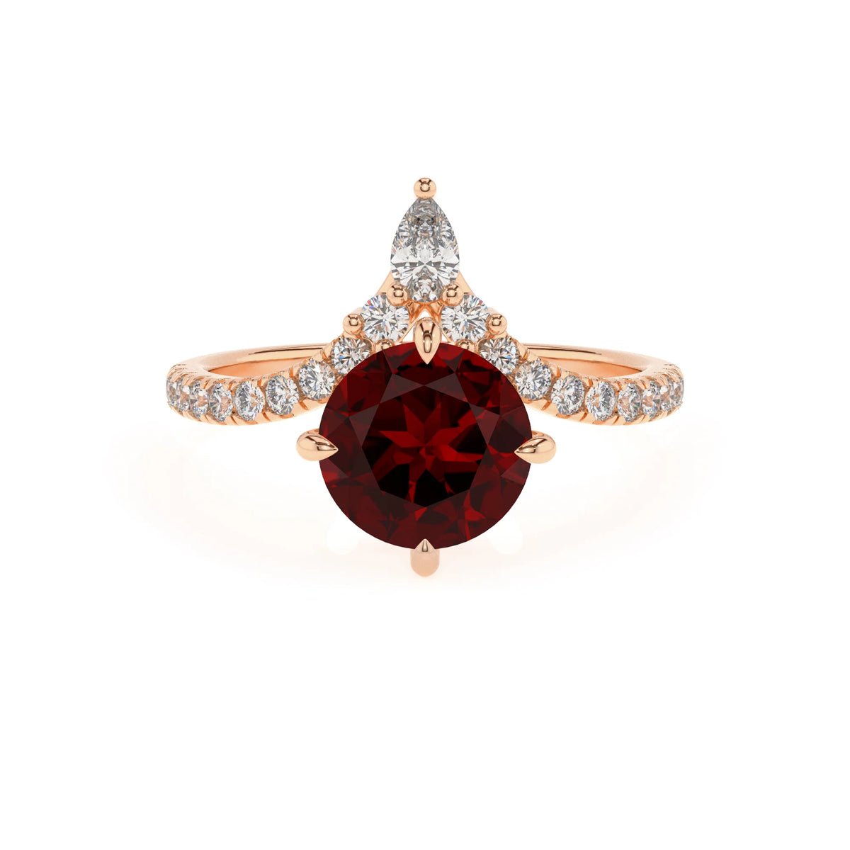 natural garnet round solitaire rings in rose gold 