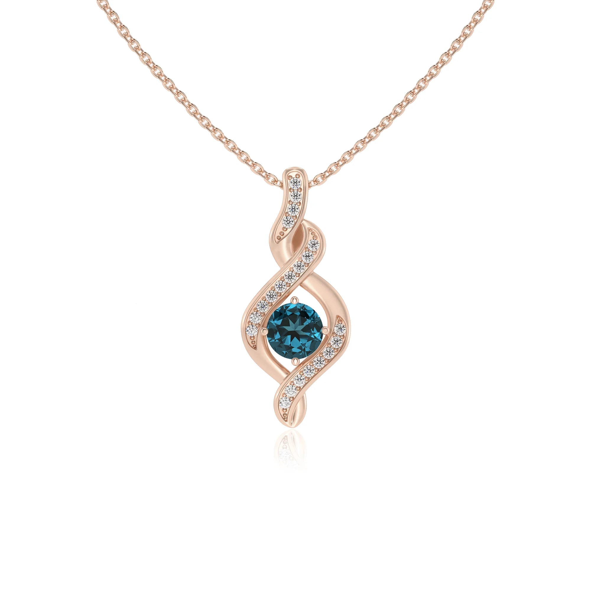 natural london-blue-topaz round solitaire necklaces in rose gold 