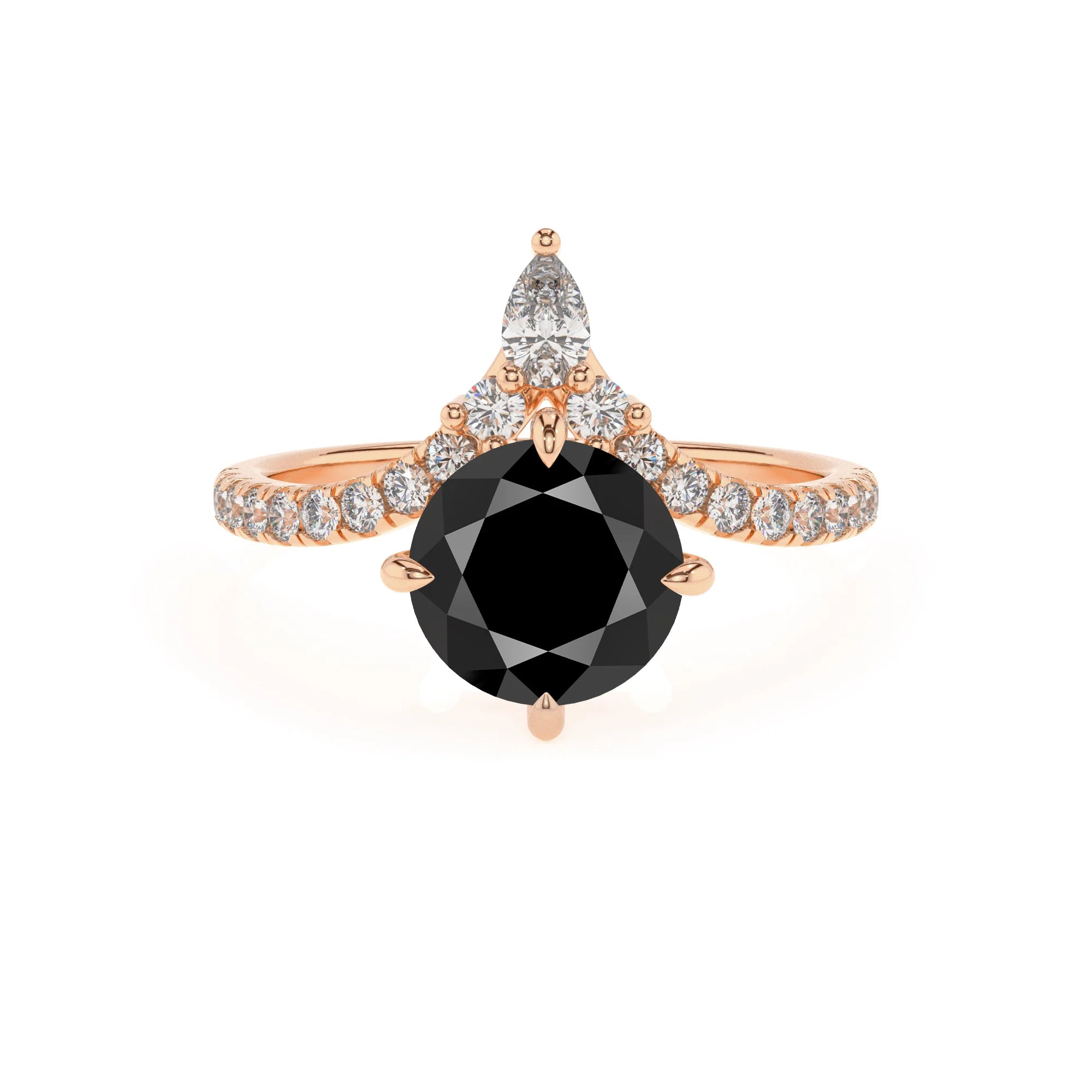 natural black-onyx round solitaire rings in rose gold 