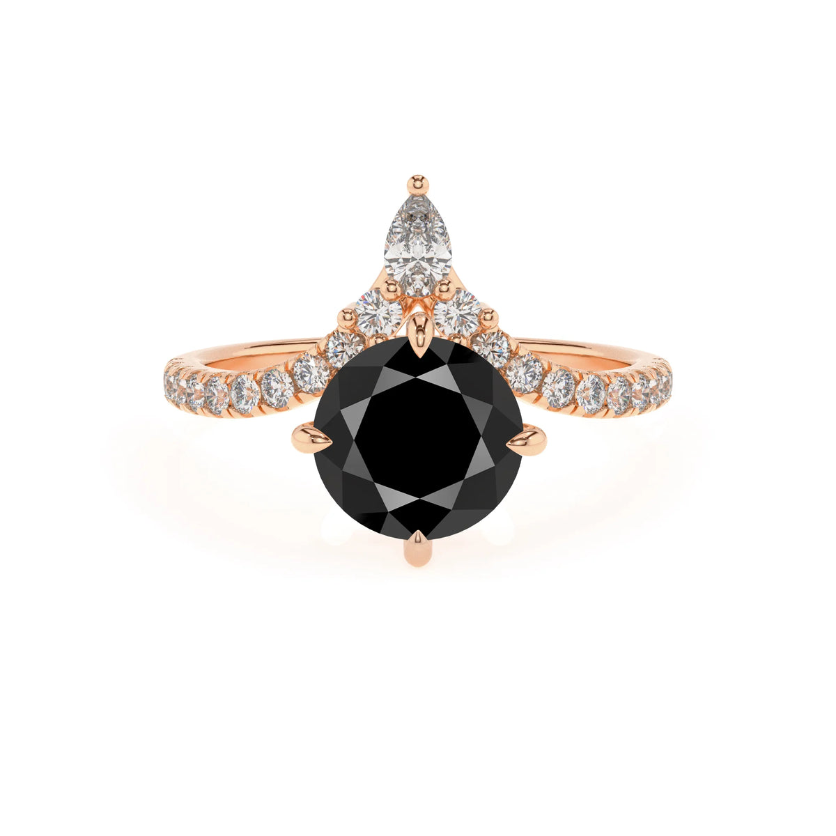 natural black-onyx round solitaire rings in rose gold 