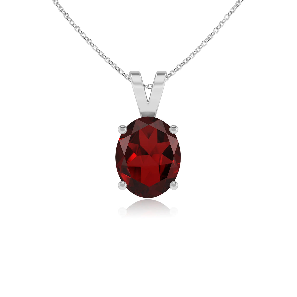 natural garnet oval solitaire v-bale necklaces in platinum 