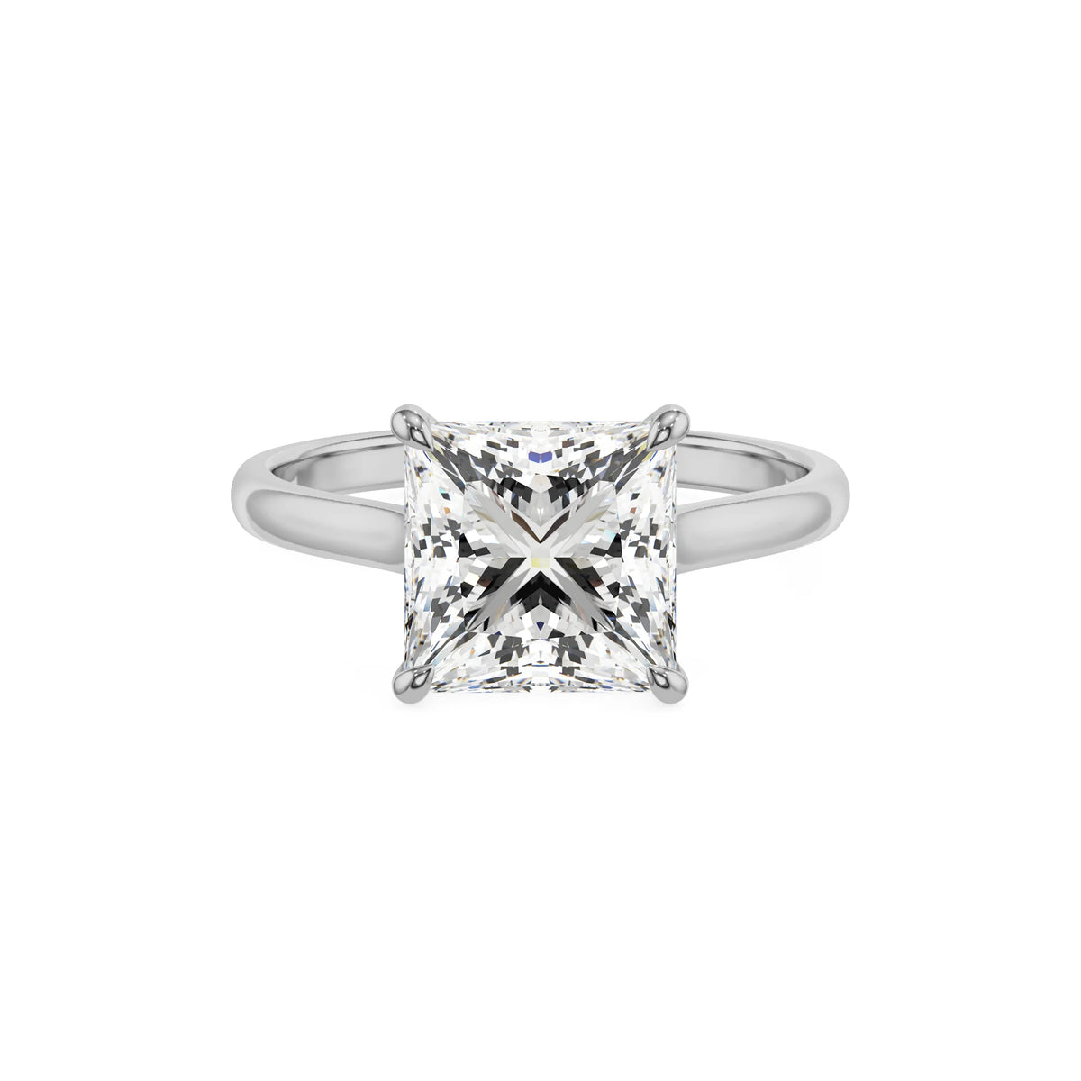 lab grown moissanite princess solitaire rings in platinum 