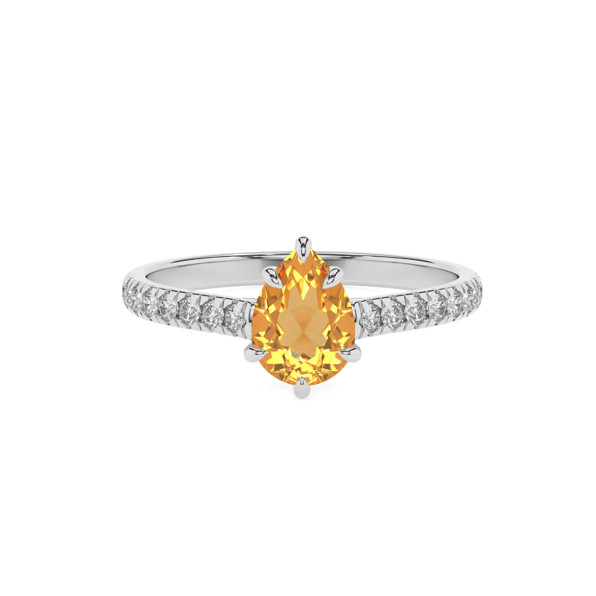 lab grown citrine pear half eternity solitaire engagement rings in sterling silver 