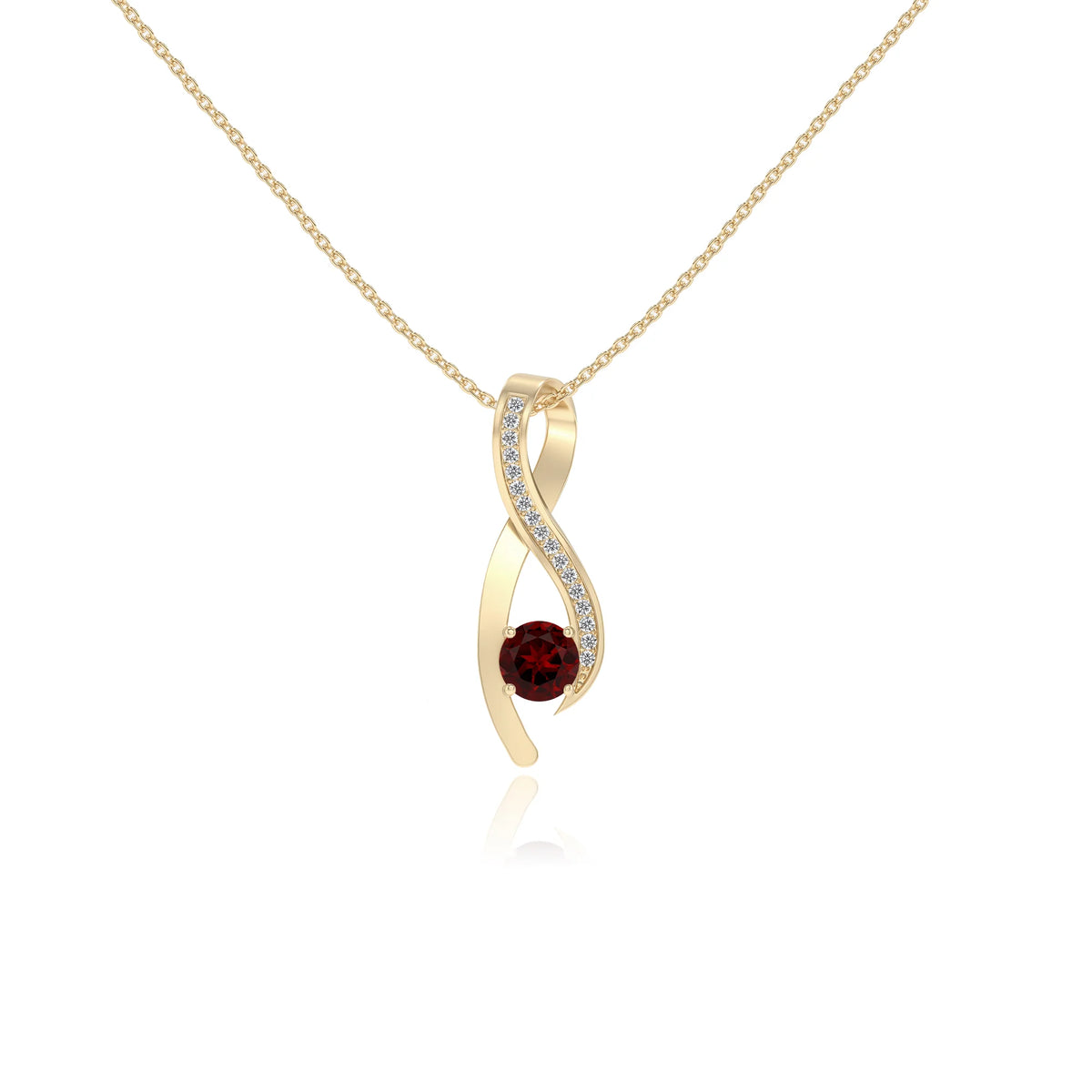 natural garnet round solitaire necklaces in yellow gold 