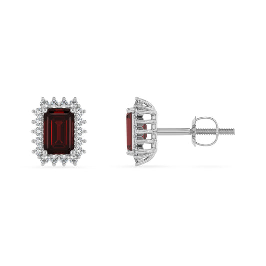 natural garnet emerald cut stud earrings in sterling silver 