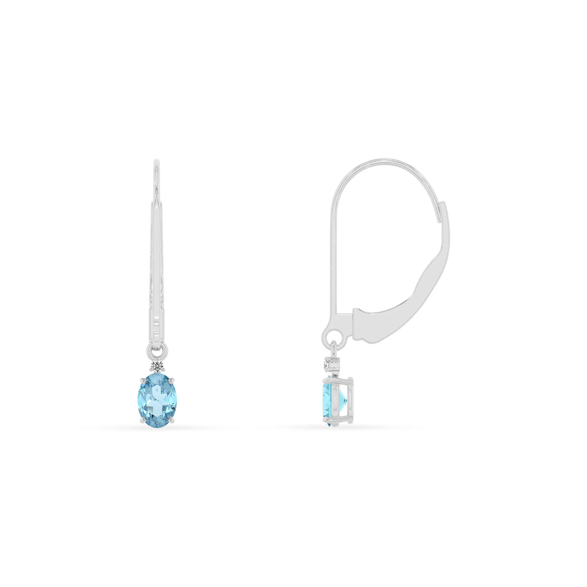 lab grown aquamarine oval drop earrings in white gold 