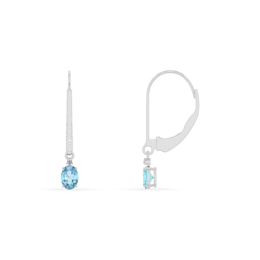 lab grown aquamarine oval drop earrings in white gold 