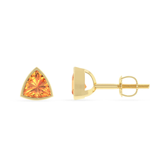 lab grown citrine trillion stud earrings in yellow gold 