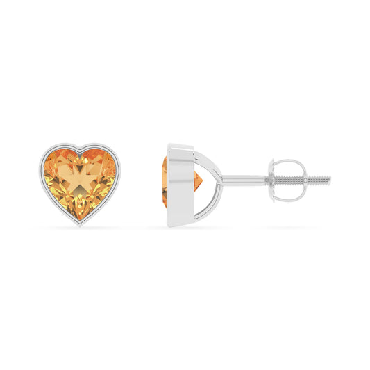 lab grown citrine heart stud earrings in platinum 