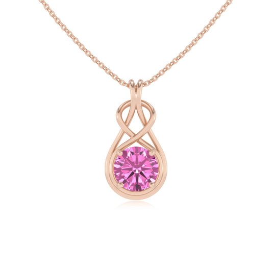lab grown pink-sapphire round solitaire necklaces in rose gold 