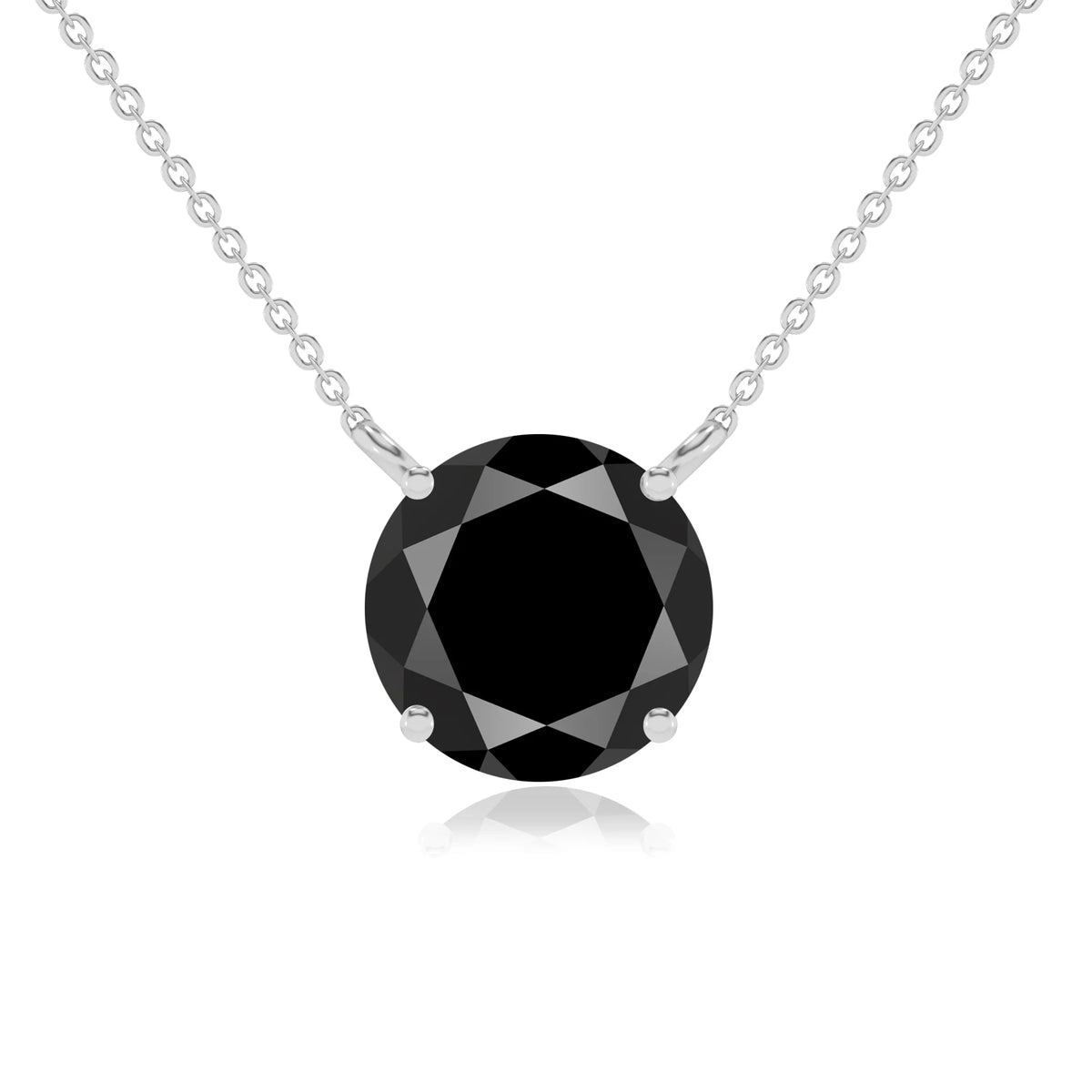 natural black-onyx round solitaire necklaces in sterling silver 