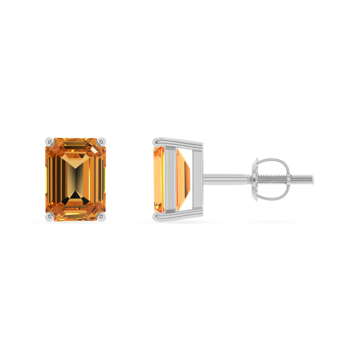 lab grown citrine emerald cut stud earrings in platinum 