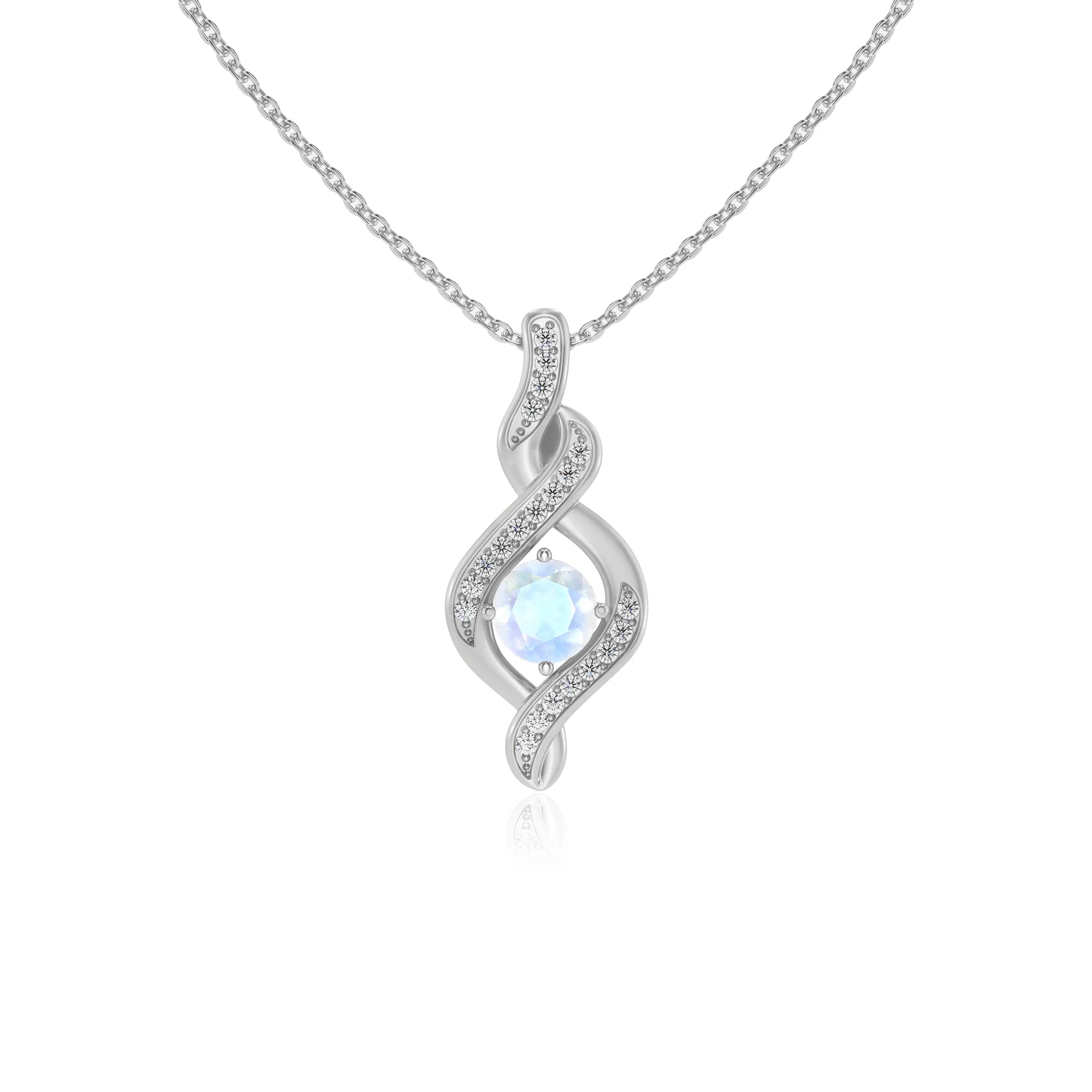 natural rainbow-moonstone round solitaire necklaces in sterling silver 