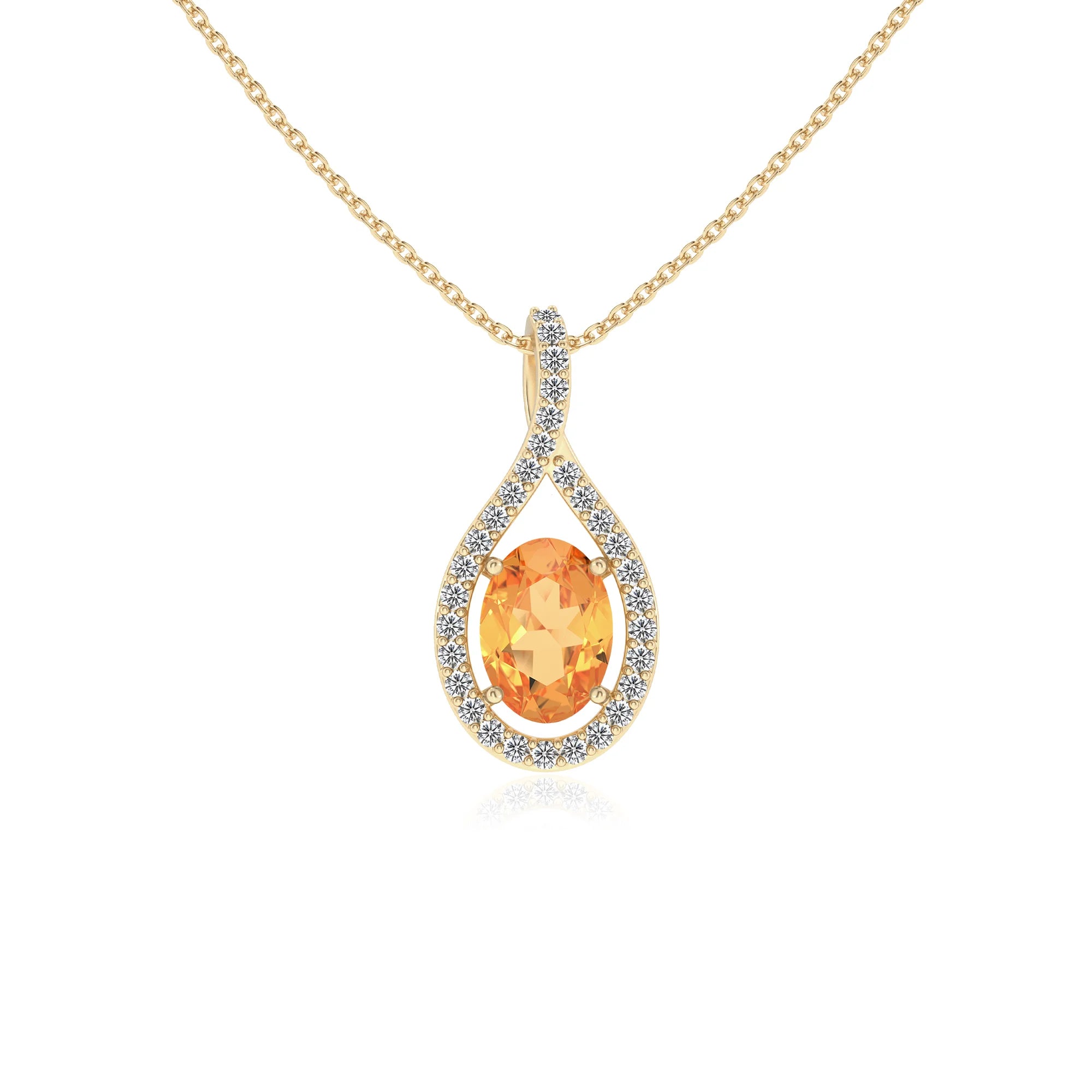 lab grown citrine oval solitaire necklaces in yellow gold 