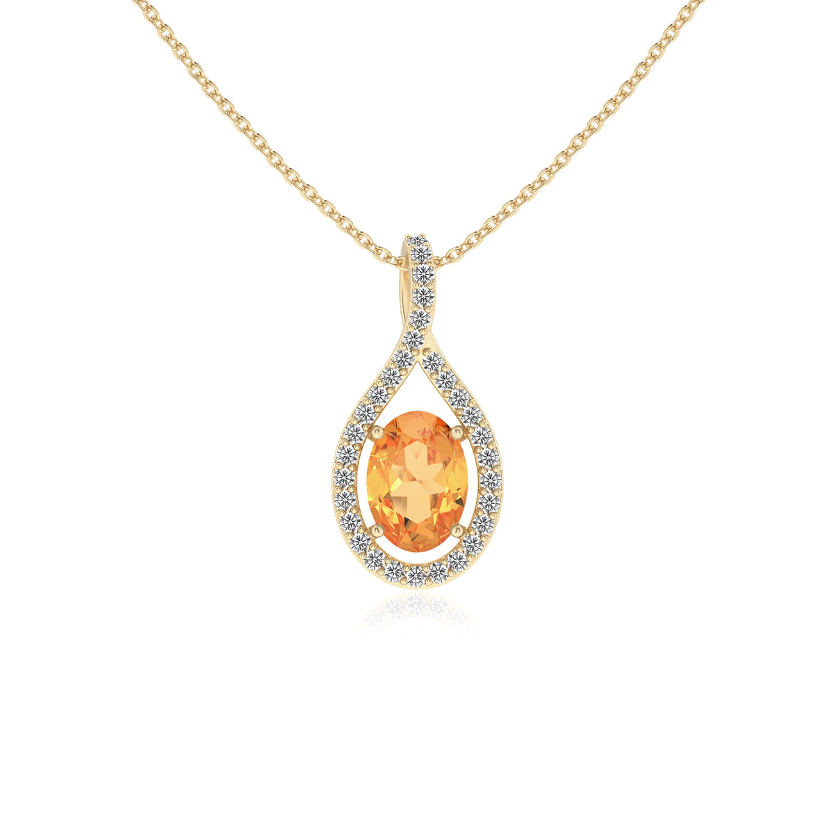 lab grown citrine oval solitaire necklaces in yellow gold 