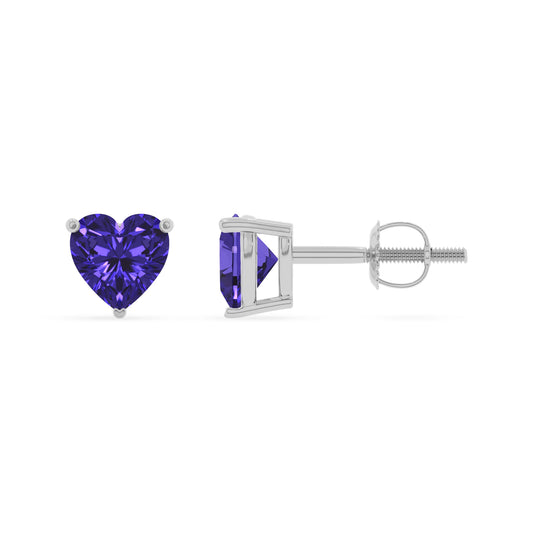 lab grown tanzanite heart stud earrings in platinum 