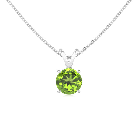 natural peridot round solitaire v-bale necklaces in platinum 
