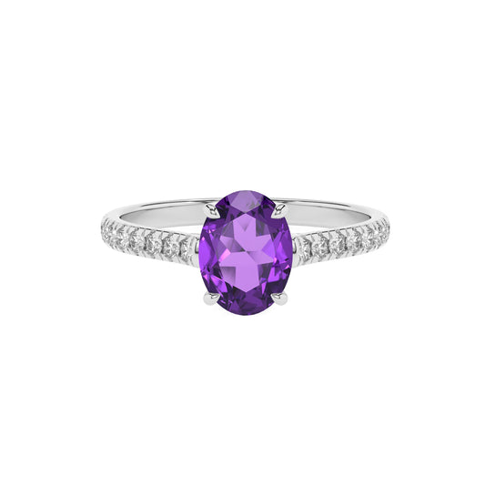 lab grown amethyst oval half eternity solitaire engagement rings in sterling silver 
