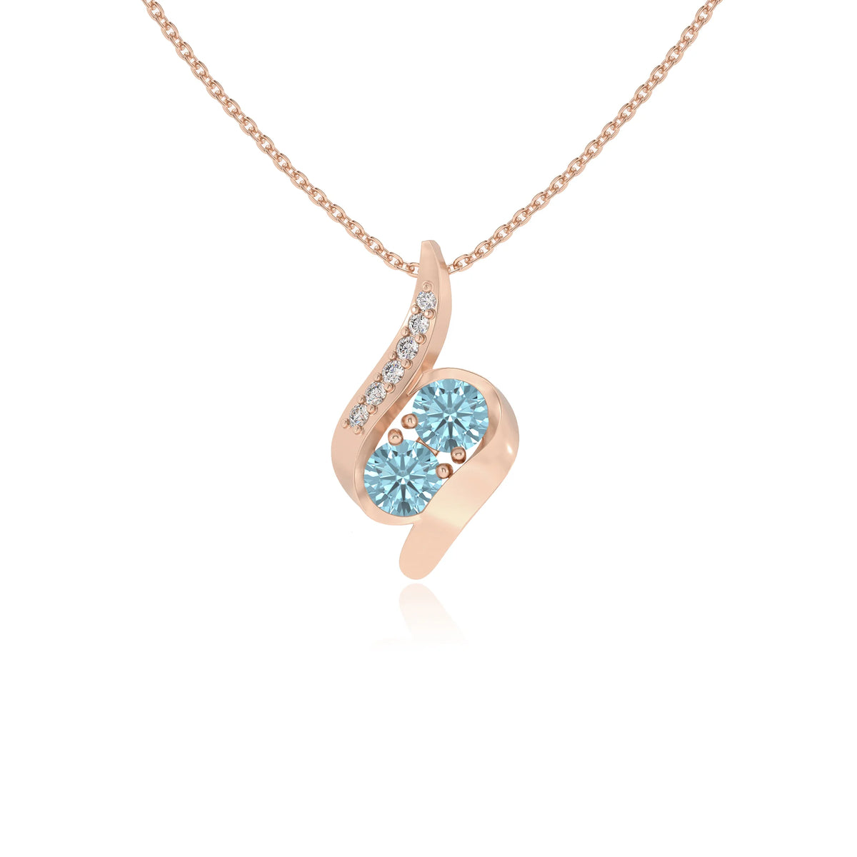 lab grown aquamarine round solitaire v-bale necklaces in rose gold 