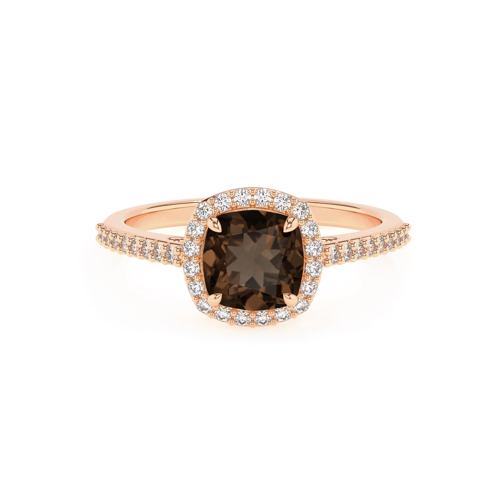 natural smoky-quartz cushion solitaire rings in rose gold 