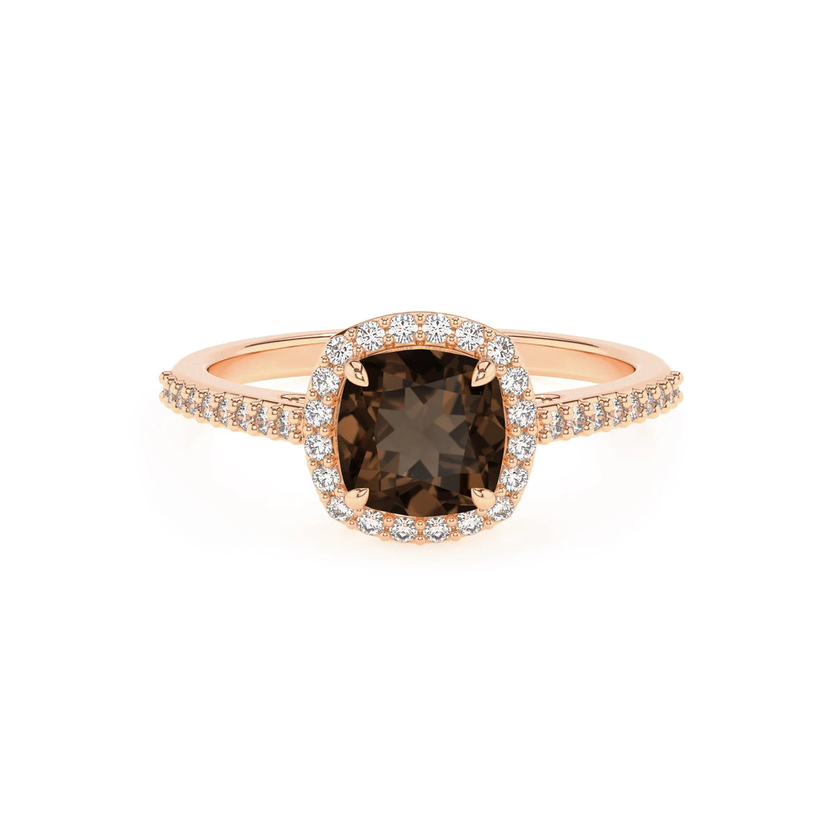 natural smoky-quartz cushion solitaire rings in rose gold 