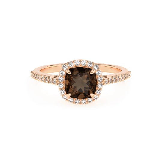 natural smoky-quartz cushion solitaire rings in rose gold 