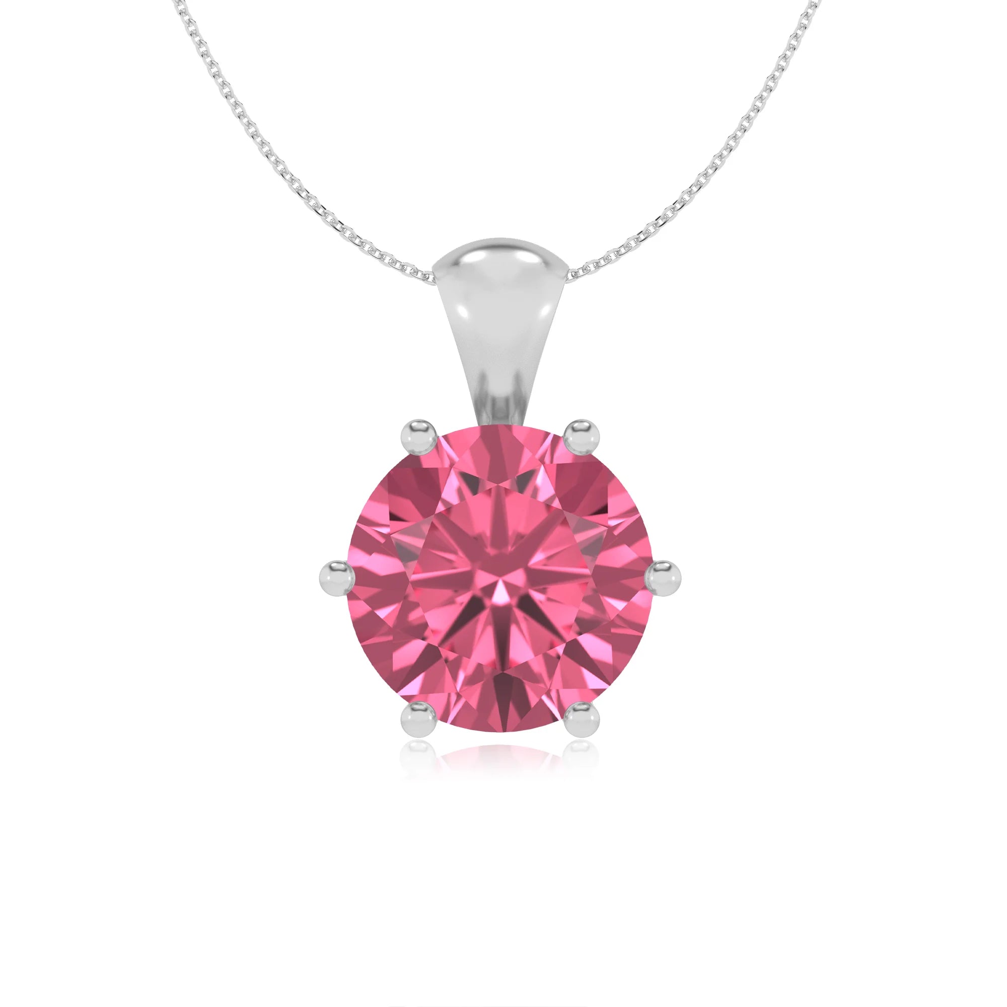 lab grown pink-tourmaline round solitaire necklaces in white gold 
