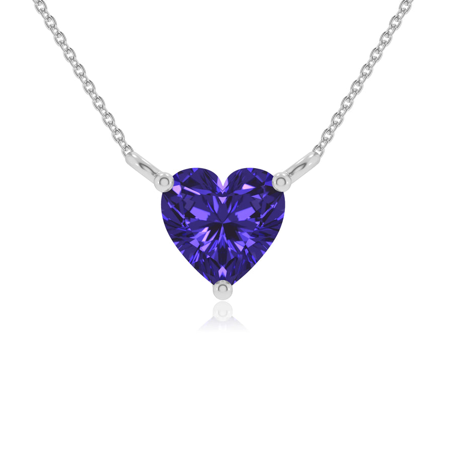 lab grown tanzanite heart solitaire necklaces in white gold 