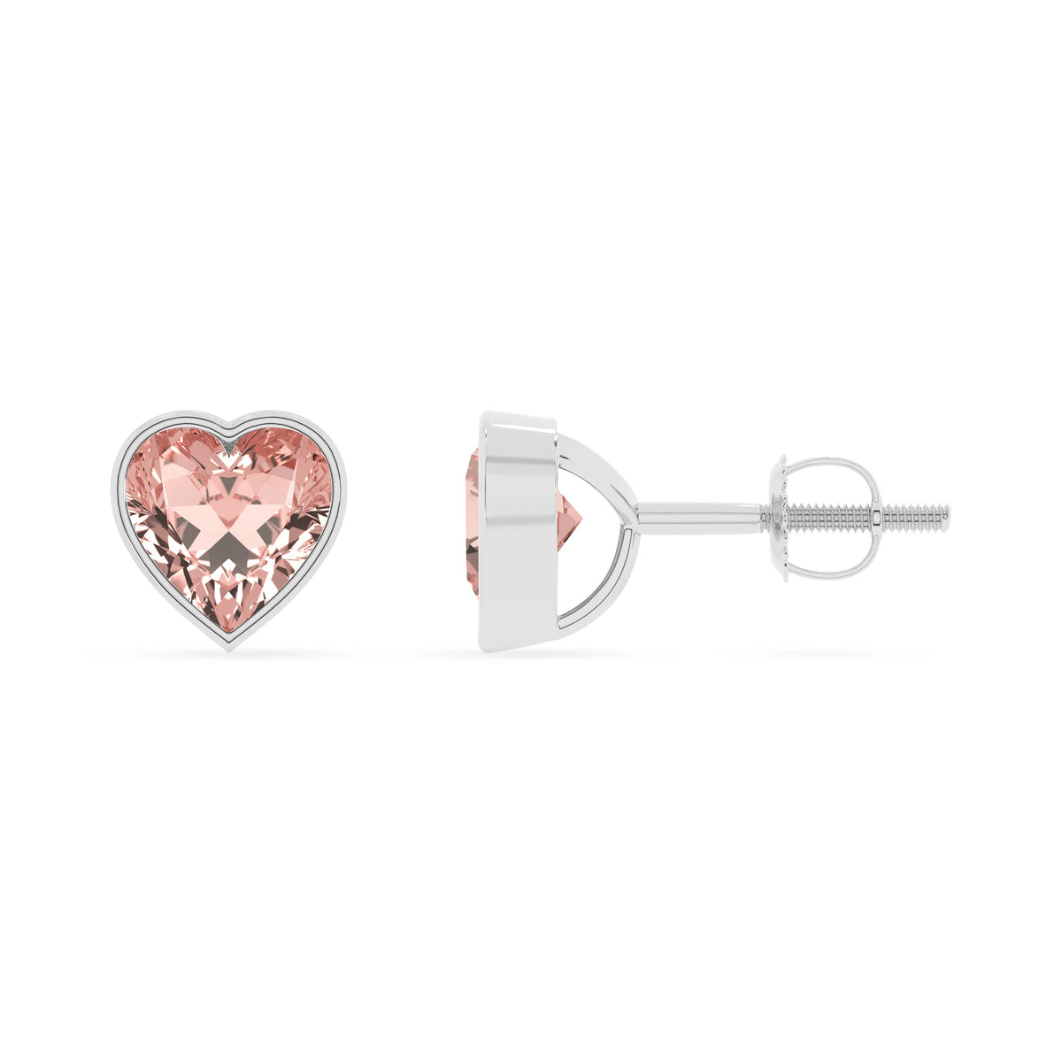 lab grown morganite heart stud earrings in white gold 