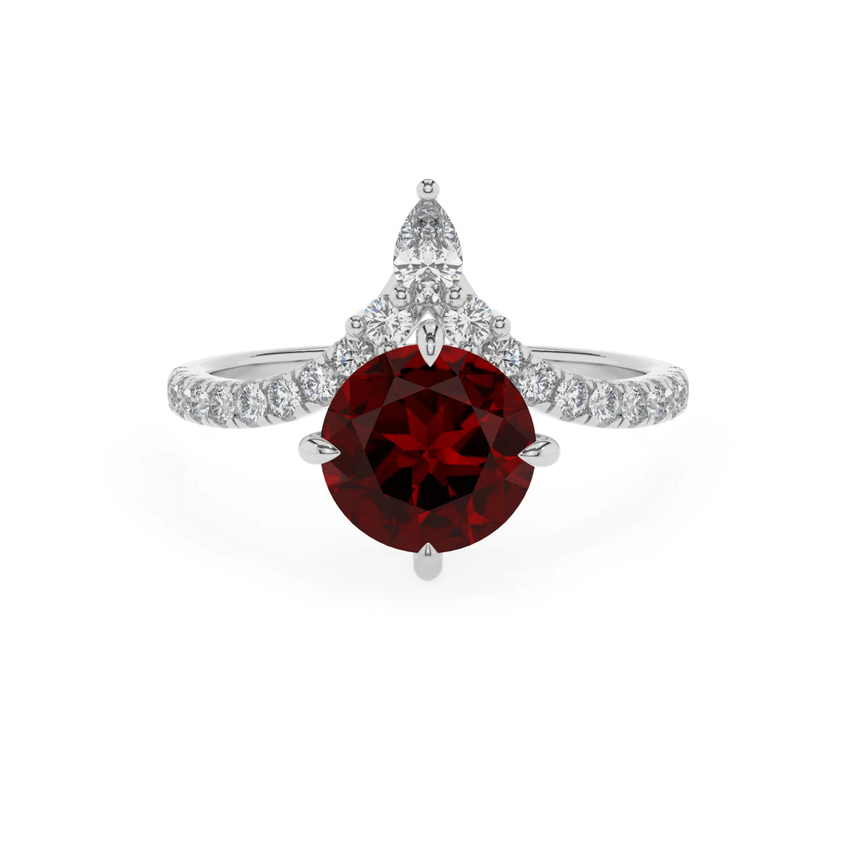 natural garnet round solitaire rings in platinum 