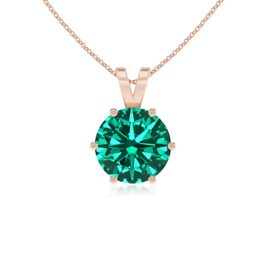 lab grown emerald round solitaire v-bale necklaces in rose gold 