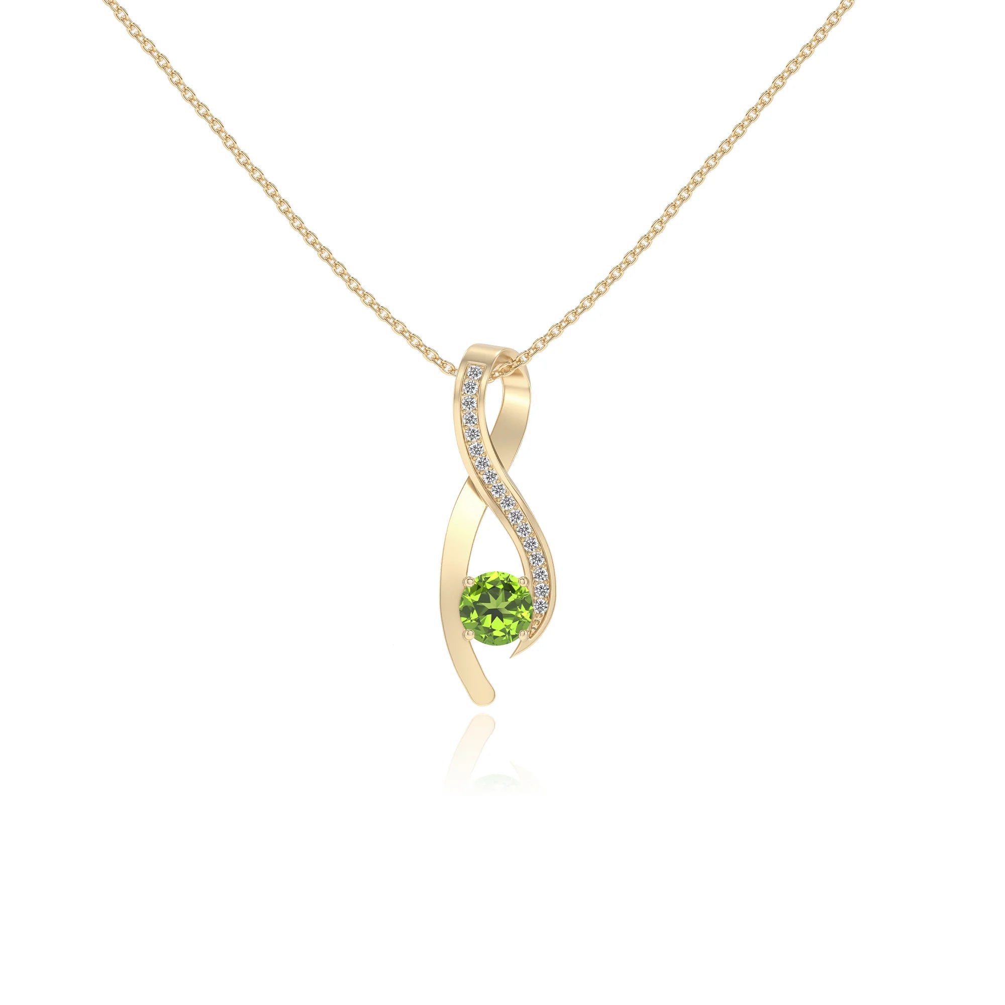 natural peridot round solitaire necklaces in yellow gold 