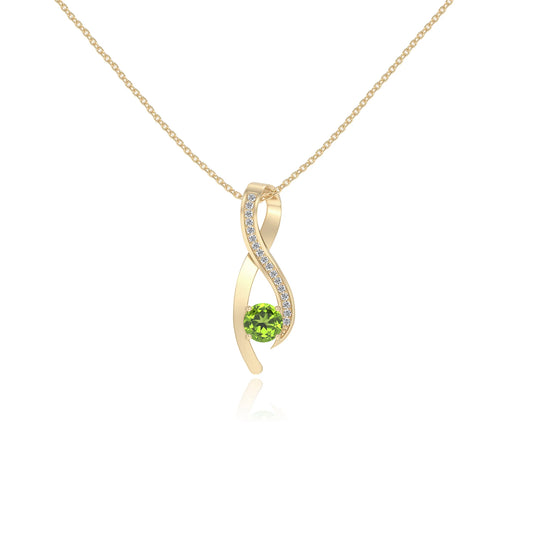natural peridot round solitaire necklaces in yellow gold 