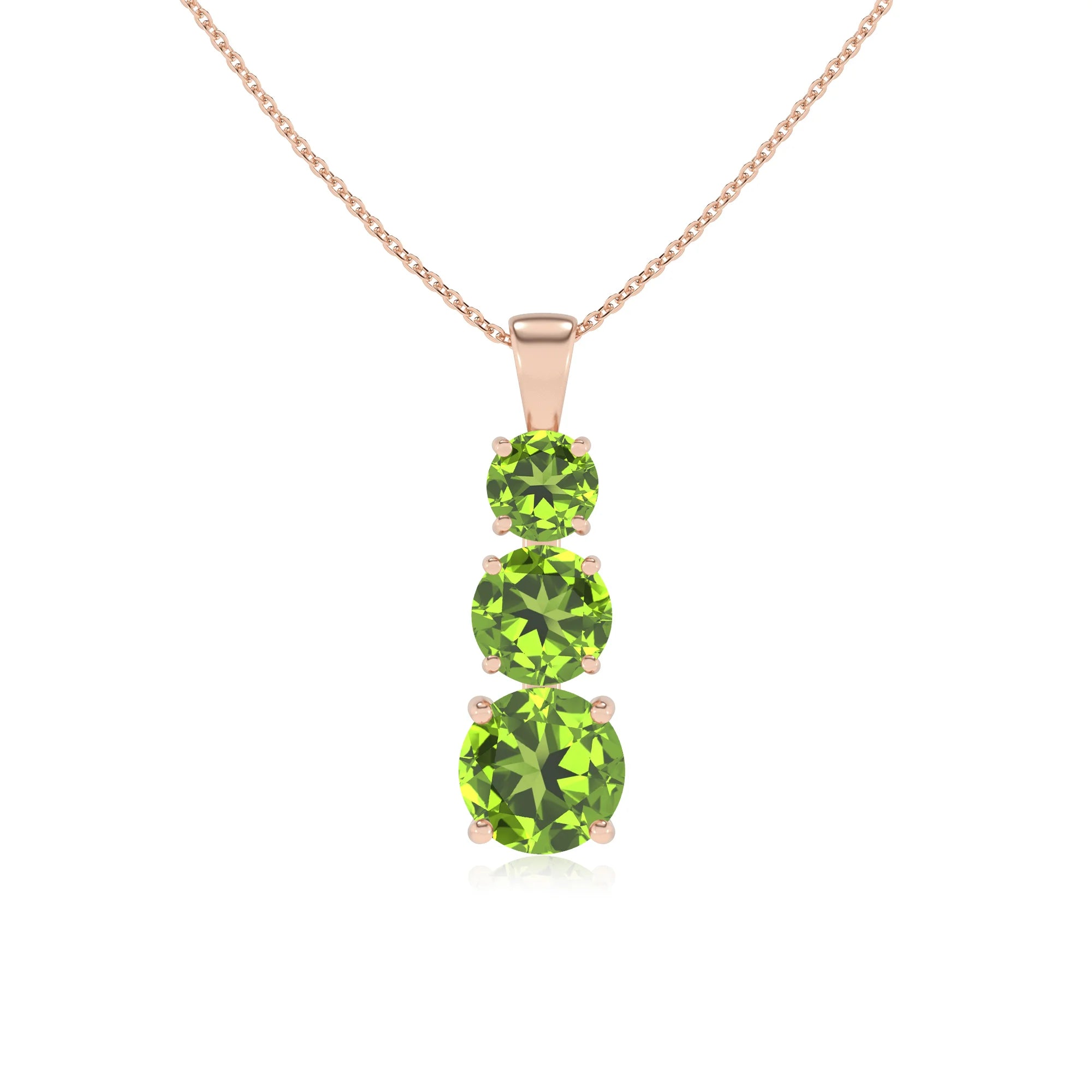 natural peridot round bar v-bale necklaces in rose gold 